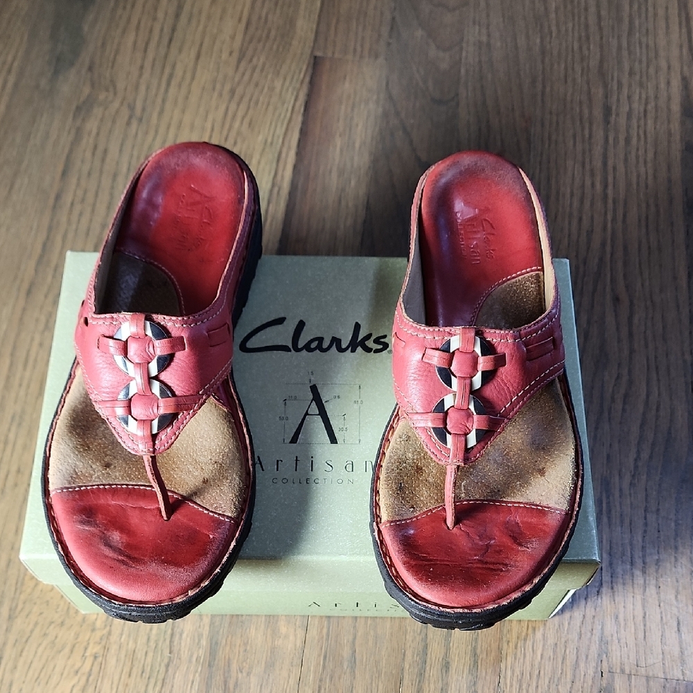 Clarks Red Leather Sandals